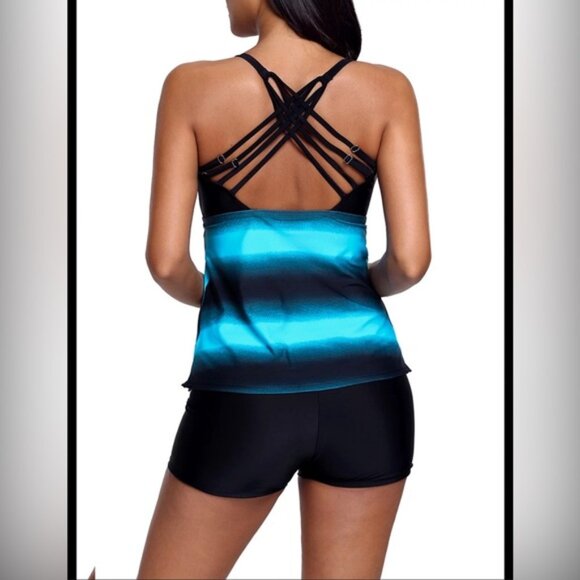 Asvivid Womens Two Piece Tankini Swimsuit Criss Cross Back Bathing Suit - Picture 1 of 5